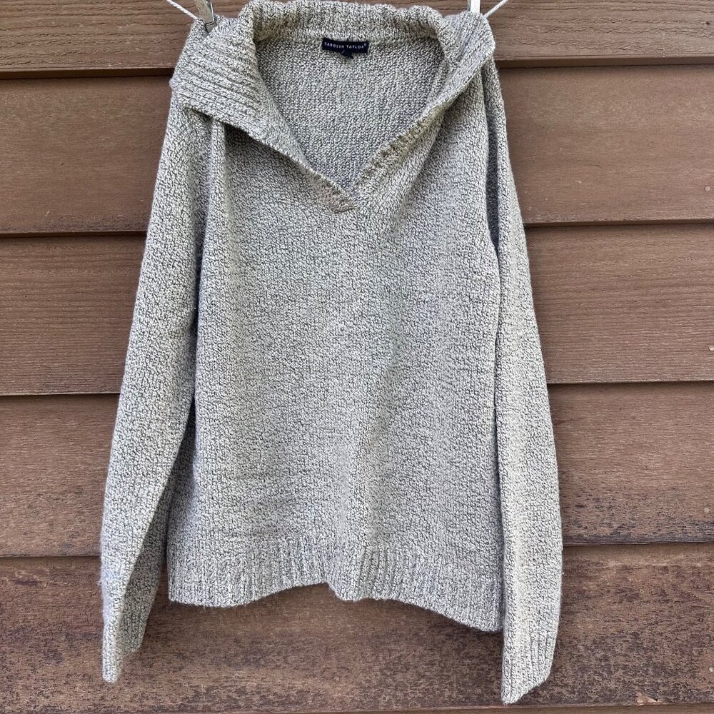 Vintage Carolyn Taylor Womens V-Neck Sweater Size L Gray Knit Acrylic Blend